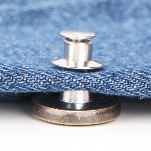 Adjustable and removable jeans buttons to change waist size, waist-cinching buttons, no-sew, no-pin buckles, rivet-fixed snaps