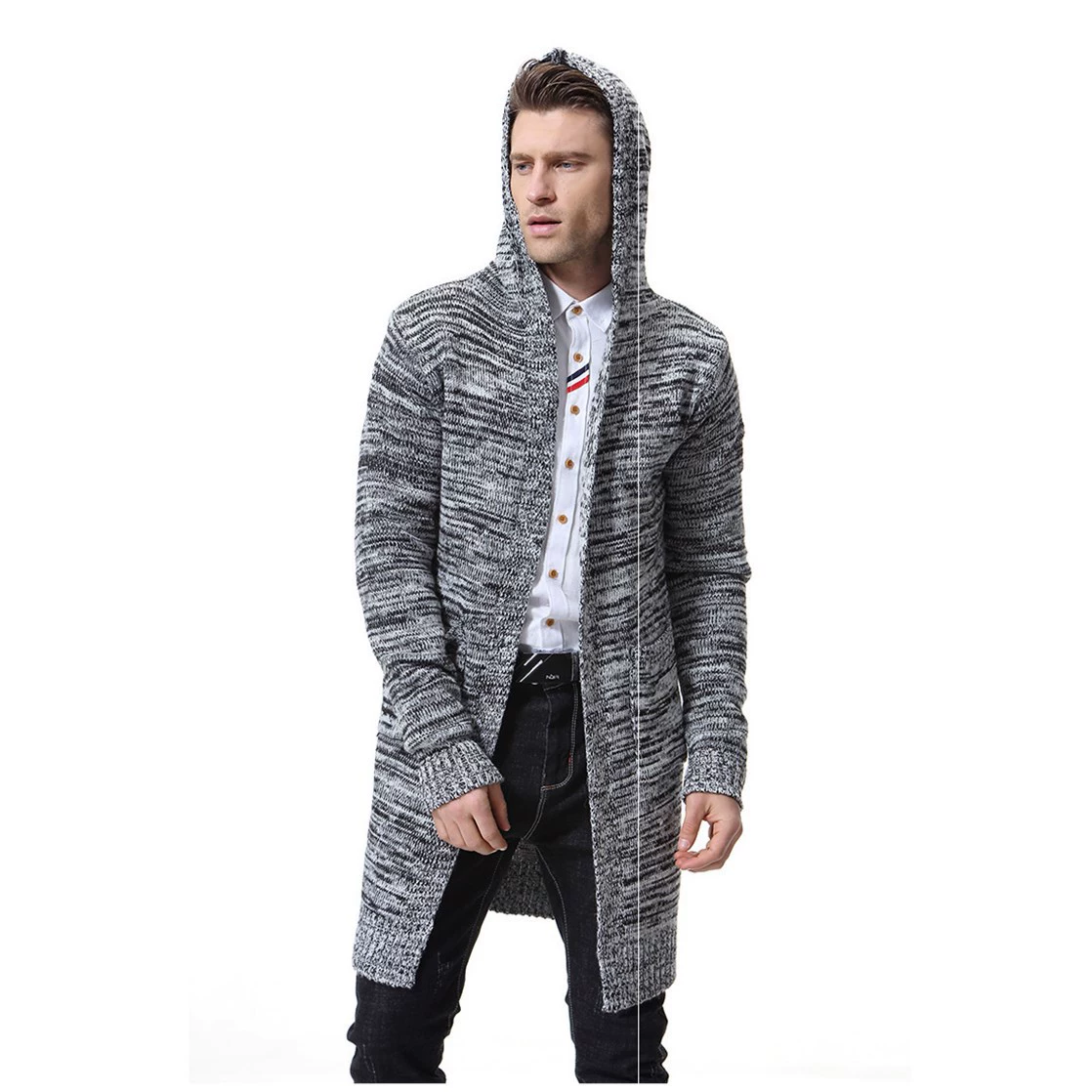 Худи, вязанный кардиган, модный свитер, длинное пальто, (跨境交易), AliExpress, утолщенный, средняя длина