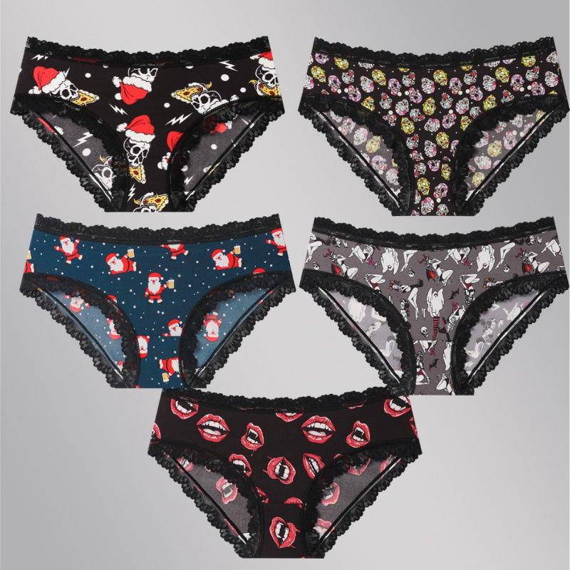 Cross-Border Temu Large Size Underwear, Feminine Briefs, Cartoon Shorts, Santa Claus Xiyin Print, Hot Style Cross-Border Temu Large Size Underwear, Feminine Briefs, Cartoon Shorts, Santa Claus Xiyin Print, Hot Style