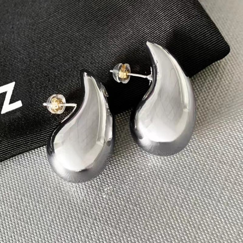 1 Pair Simple Style Commute Water Droplets Plating Stainless Steel Ear Studs display picture 2