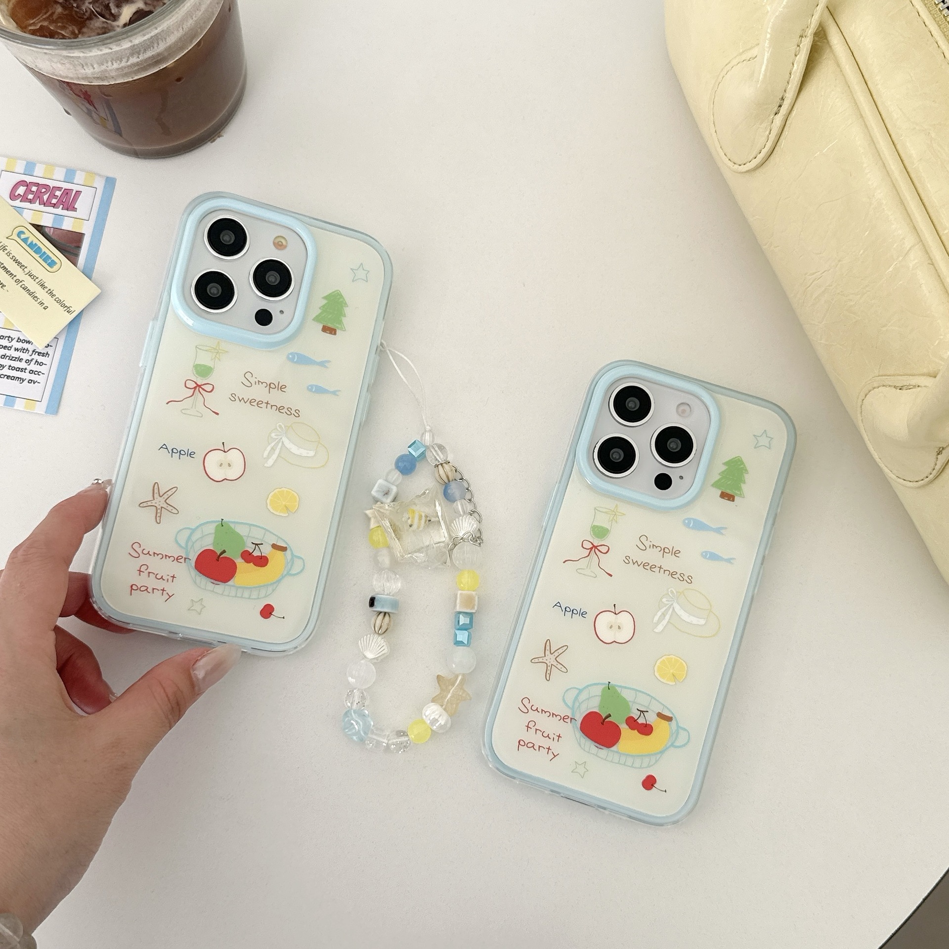 Cesta de frutas simple de nicho para Apple 15ProMax funda para teléfono móvil 16Pro Cartoon 14PM Cadena 15/16