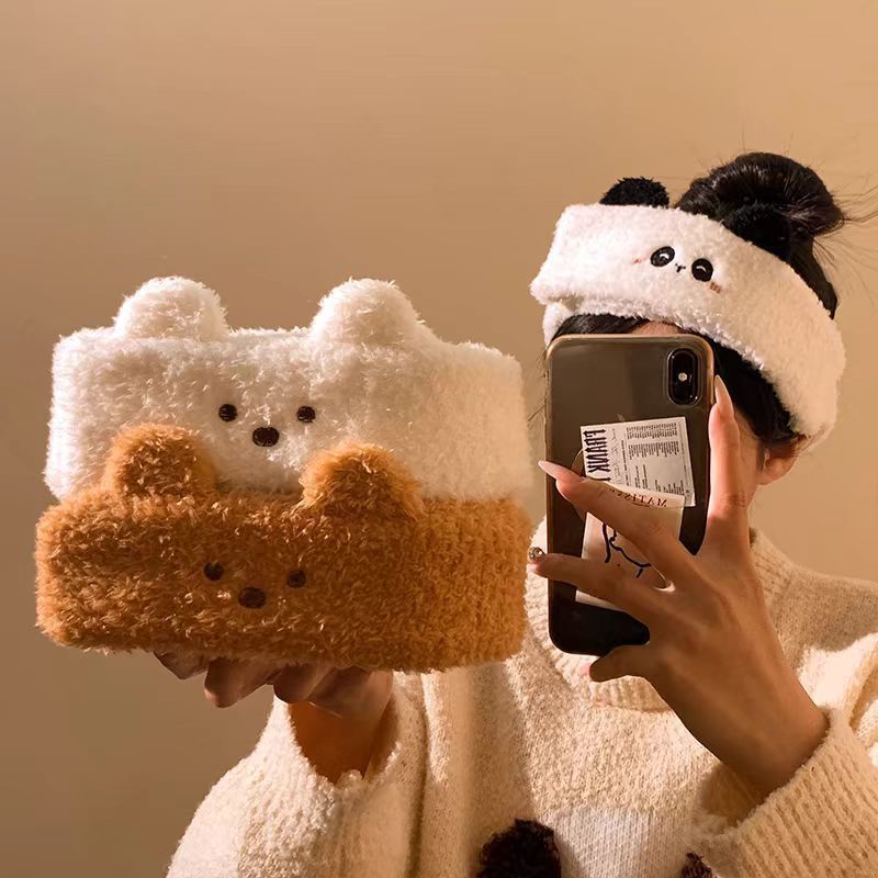 かわいいパンダの耳の毛の束の女性のマスクをつけて顔を洗う専用のカチューシャはマジックテープの髪飾りを調節することができます。|undefined