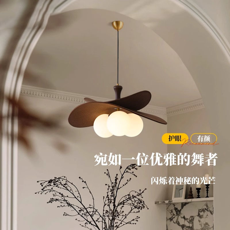 French Retro Restaurant Magic Bean Chandelier, Antique Style Solid Wood Bedroom Lamp, Designer Simple Rattan Study Chandelier