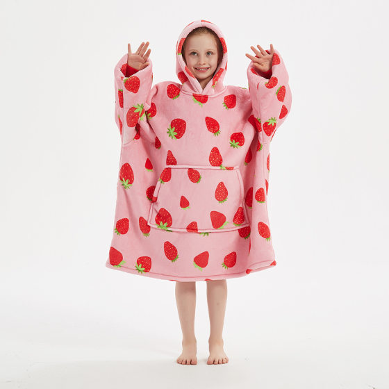 Hooded Lazy Blanket Pullover 2022 Autumn and Winter New Children's Flannel Sweat Double Thickened Warm Large