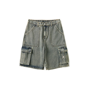Cargo Denim Shorts Men's 2025 Summer Loose American Style Youth Thin Casual Trendy Mid-Length Shorts