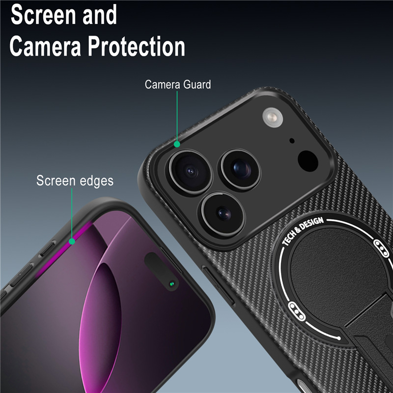适用iPhone17 Pro max碳纤维支架手机壳苹果16磁吸充电防摔保护套|undefined