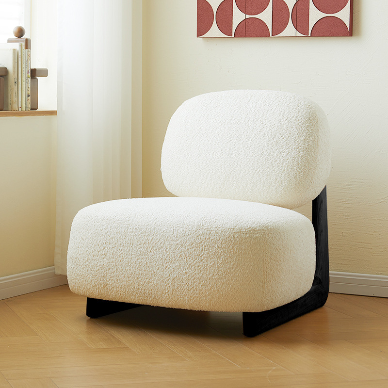 Madera sólida Red Sofá individual Crema viento balcón suelo sillón sala de estar-Wanti-Feng Lazy back taburete silla única