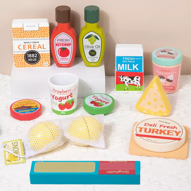 儿童木质益智玩具迷你仿真食物过家家厨房玩具套装食物认知