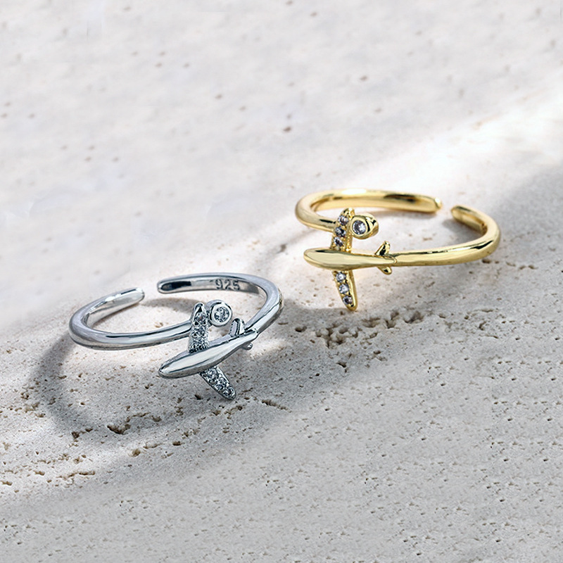 镶锆石飞机指环INS女时尚气质网红创意设计感飞机食指戒电商货