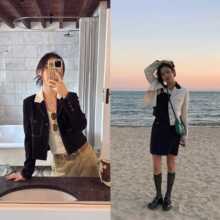 【主推】由然26早秋新款抗皱免烫西装精裁明线拼色短款西服小外套
