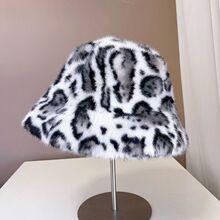 批发复古豹纹渔夫帽大头围韩版仿皮草毛绒成人帽 加厚大帽檐帽子