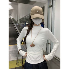 MosesQueen冬装纯欲半高领打底衫女收腰磨毛加绒保暖辣妹长袖上衣