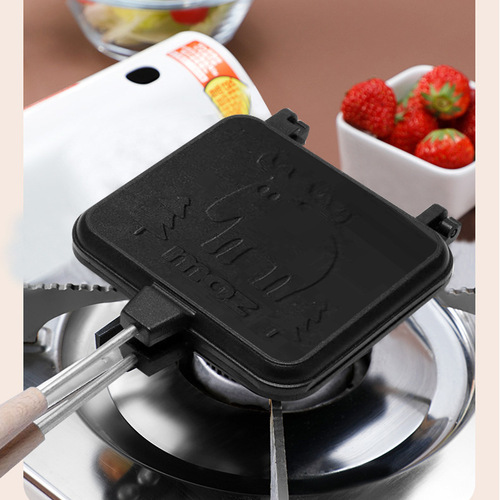 New MOZ Sheep Removable Wood Handle Sandwich Pan Breakfast Toast Bread Double Sided Non-Stick Coated Frying Pan