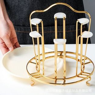 Round rotating cup holder rotating drain cup holder home cup holder upside down 6 cups storage golden cup holder