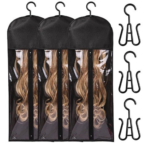 Bolsa de peluca en stock para enviar ganchos bolsa de almacenamiento transparente extensión de cabello percha de cabello bolsa de almacenamiento de cola de caballo image 3