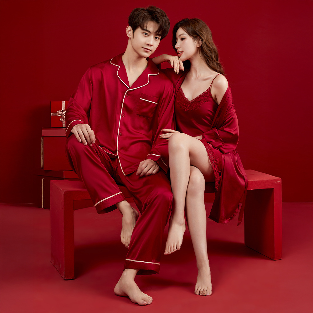 Nuevos productos de primavera y otoño, este año rojo festivo pareja pijama de la mujer cabina pijama conjunto de ropa para el hogar MC0003