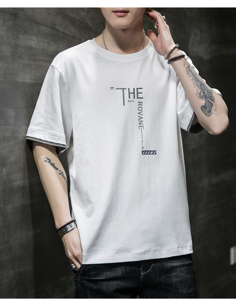 Camiseta de manga corta hombre verano ins tendencia holgada hombre verano 100 algodón hombre cuello redondo manga media top pic 10