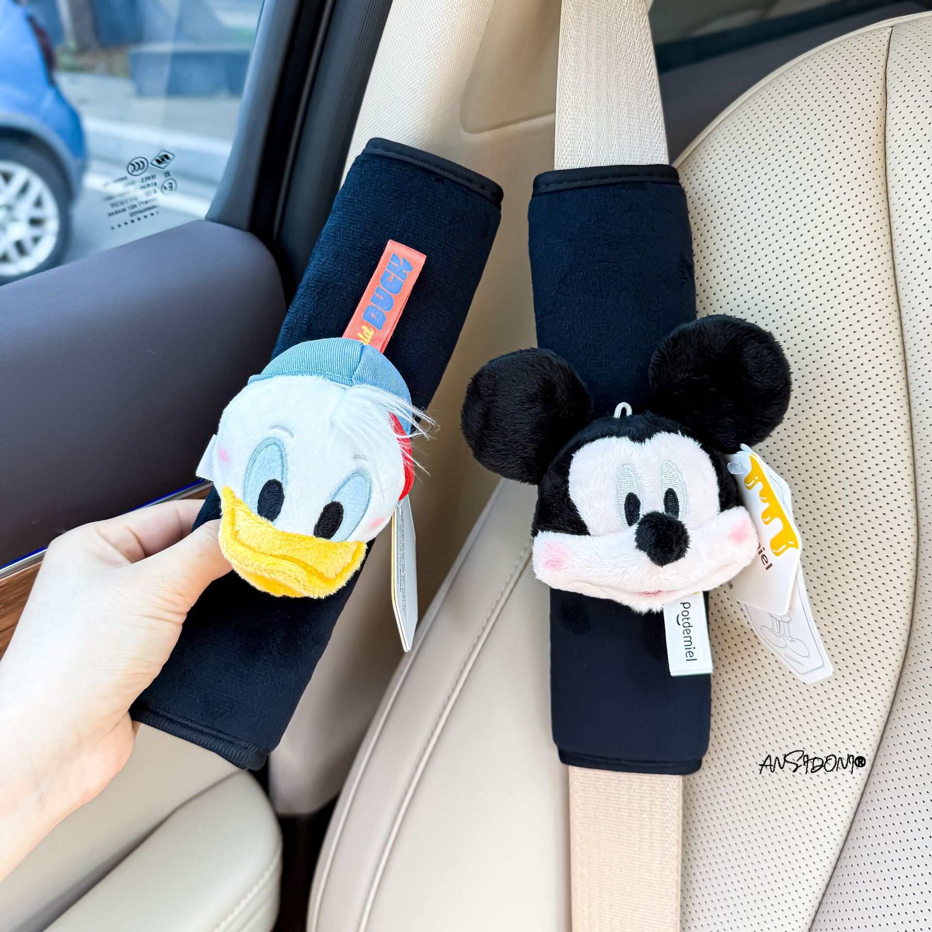Car Seat Belt Shoulder Pads Creative Car-Mounted Cute Mickey and Minnie Gear Handle Cover Decorative Safety Belt Protective Cover for Women