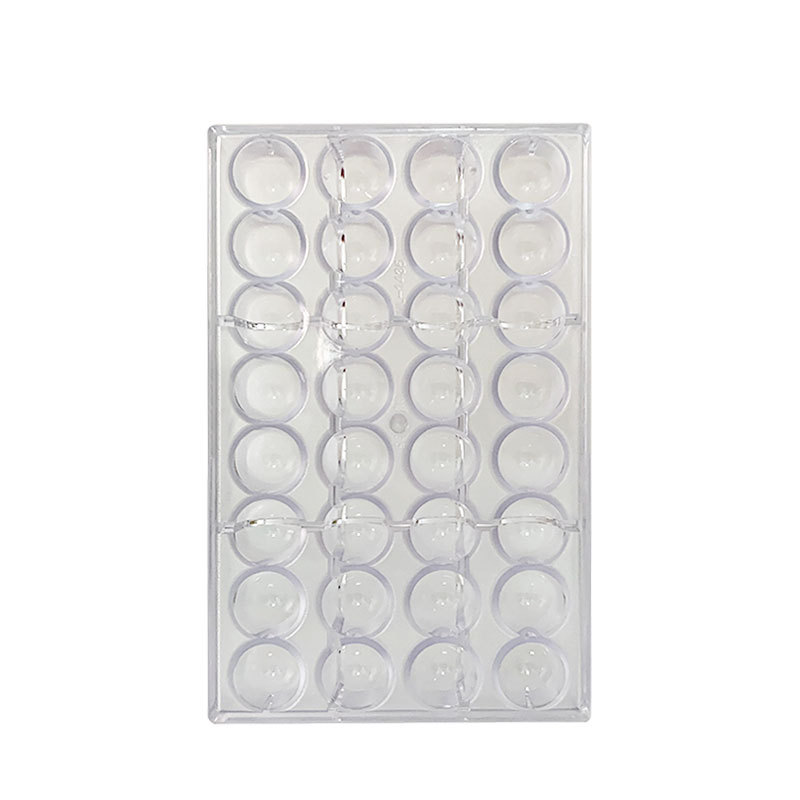 Venta directa de fábrica 32 molde de chocolate semicircular tridimensional hecho a mano molde de caramelo de chocolate transparente de plástico duro de bricolaje al por mayor