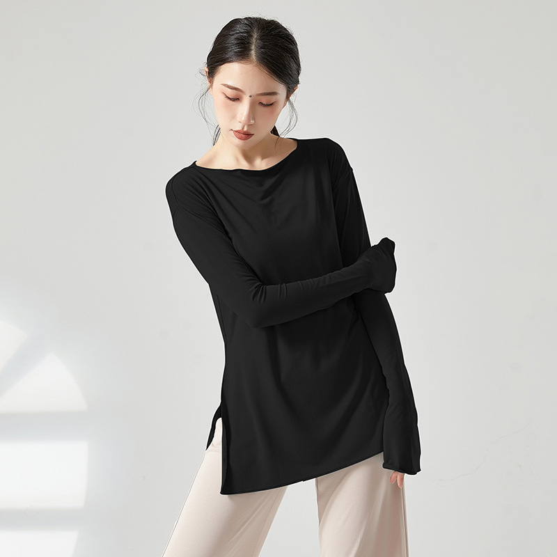 Loose modern dance practice clothes top female personality split modern dance plus long sleeve basic training set training clothes