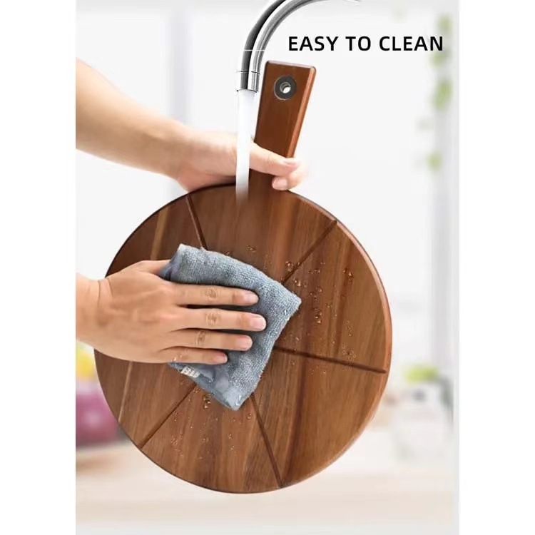 跨境新品木质披萨盘家用厨房双面圆形带手柄菜板简约木质托盘