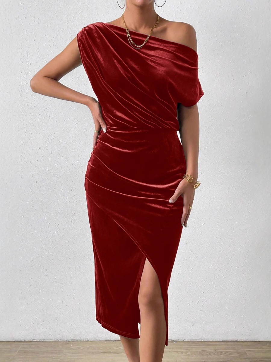 2025 Summer Cross-Border New Product, Amazon Elegant Commuter Women's One-Line Collar Off-Shoulder Dress