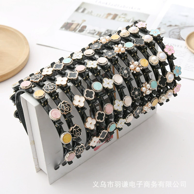 Челка сломанные волосы отделка артефакт Жемчужная Повязка на голову оптом ленивая фиксированная повязка на голову Женский бант Плетеный головной убор для волос шпилька