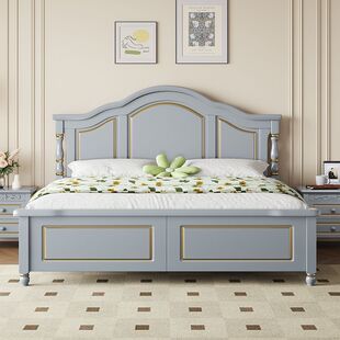 American-Style Light Luxury Solid Wood Bed, 1.8m Double Beds, Modern Simple Rental Room Double Bed with Storage, Adult Wedding Bed