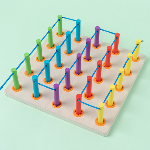 Montessori early education wooden DIY creative children's threading board sense training wooden stick threading rope toy