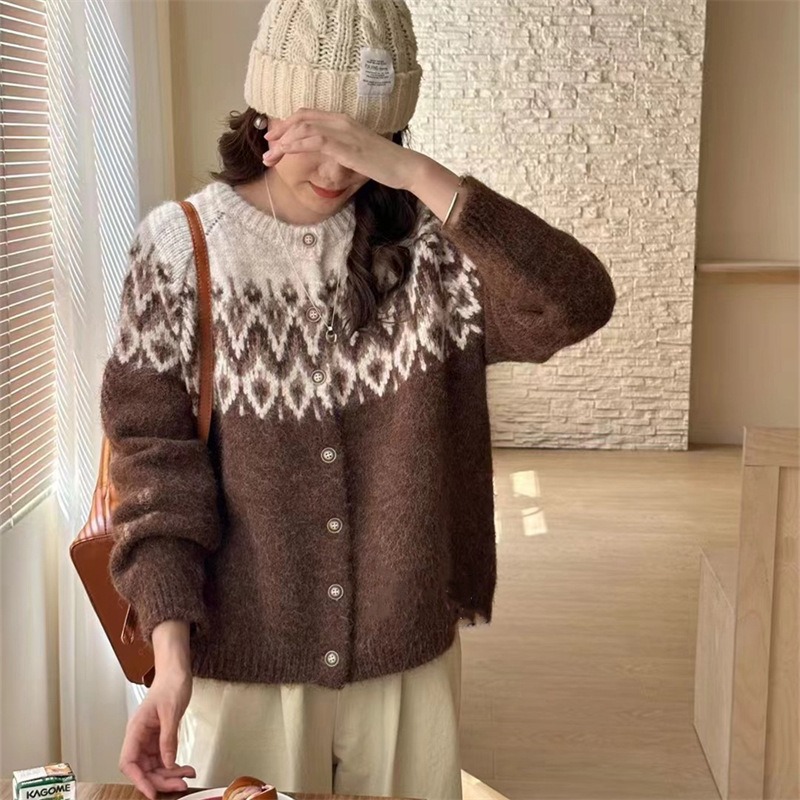 Coreano nuevo retro retro Jacquard suéter chaqueta damas otoño invierno flojo suave cardigan de punto glutinoso chaqueta image 5