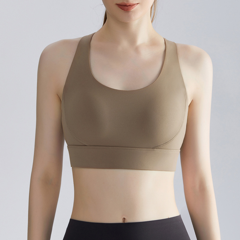 [Personalizado] Sujetador deportivo de alta intensidad para mujer con copas fijas, soporte lateral para el busto, costuras de malla y hermoso diseño de espalda, top de yoga