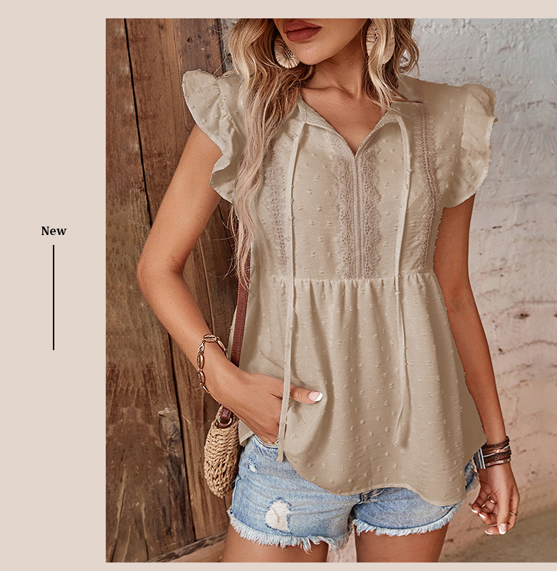 Camicia bianca con volant dal design senza maniche_voghion.com