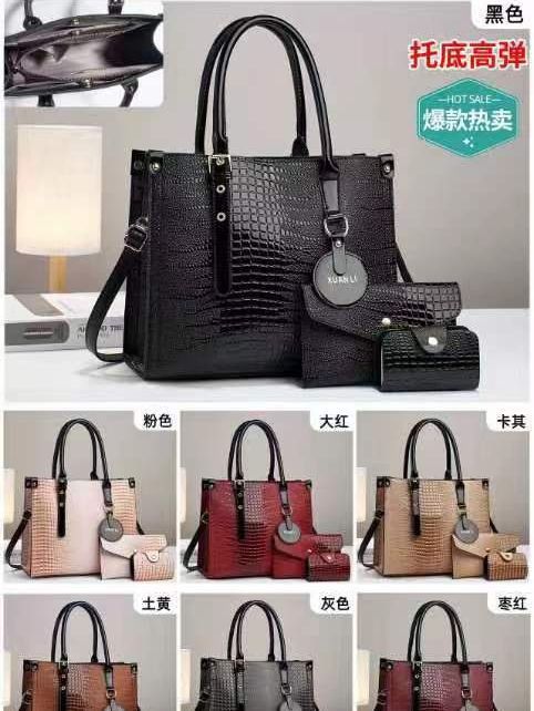 多隔層女手提包三件套媽媽包2023新款時尚大容量鱷魚紋單肩斜挎包