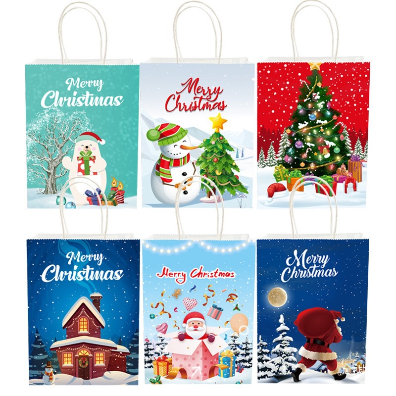 亚马逊圣诞节主题手提袋结实白牛皮纸质袋生日派对纸袋源头厂家