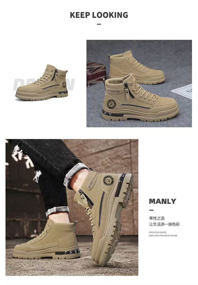 Giày bốt Martin nam cổ cao phong cách retro, chống nước chống trượt, đế dày gót thấp 1-3 cm — LD883 màu kaki, LD883 màu xám, LD883 màu đen chi tiết 4