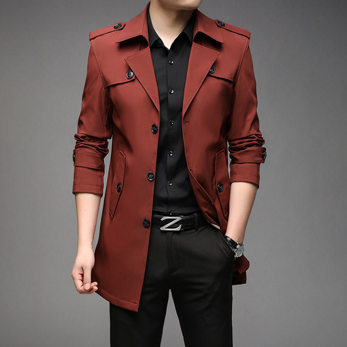 男装轻熟简约_男式风衣秋季青年韩版中长款外套8808款8个色