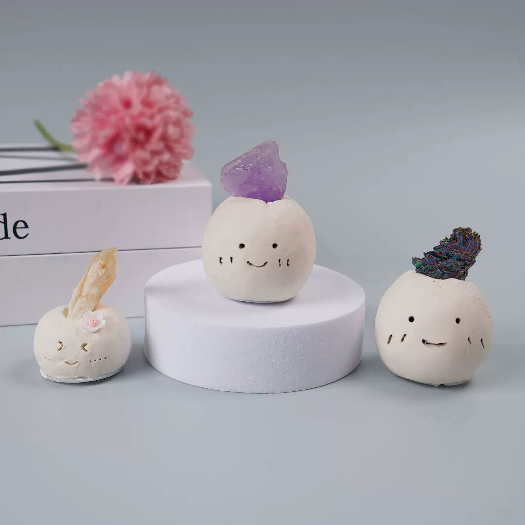 水晶小豆丁摆件材料水晶原石手工diy制作礼物办公室桌面工位搭子