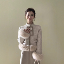 爱依轩 新中式冬季搭配两件套装女复古名媛高级感外套上衣半身裙