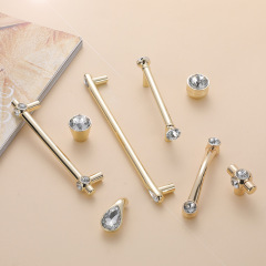 金色帶鑽拉手櫃門水晶田園拉手簡歐櫥櫃衣櫃門把手抽屜水晶拉手