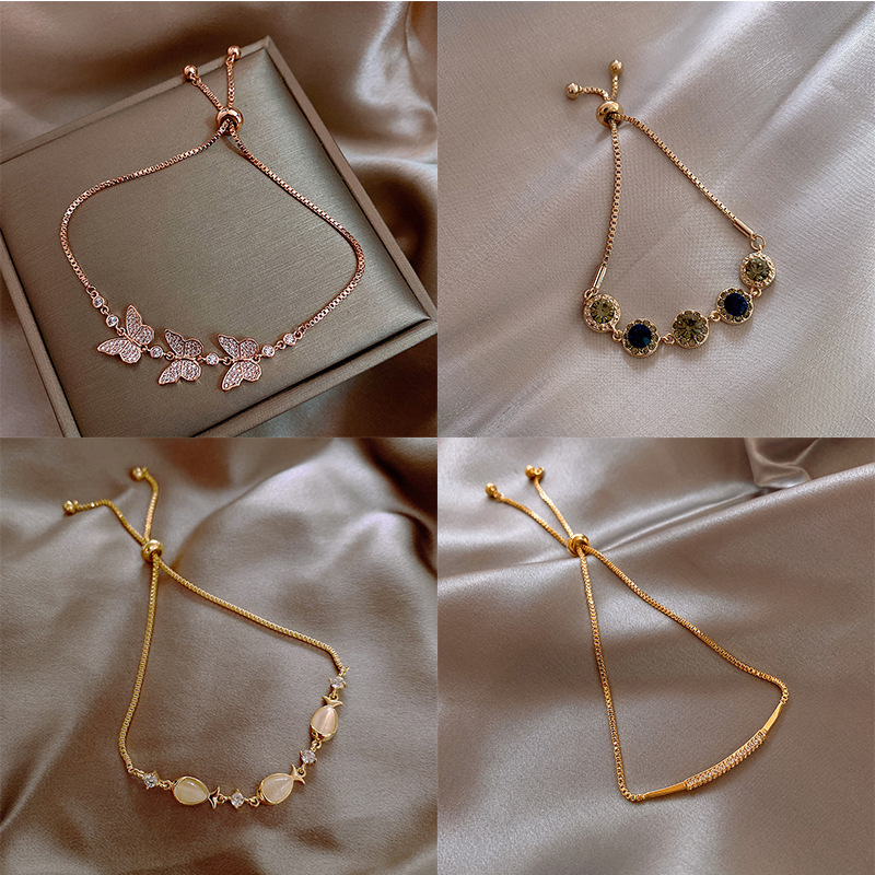 Simple Style Round Butterfly Copper Inlay Opal Zircon Bracelets 1 Piece