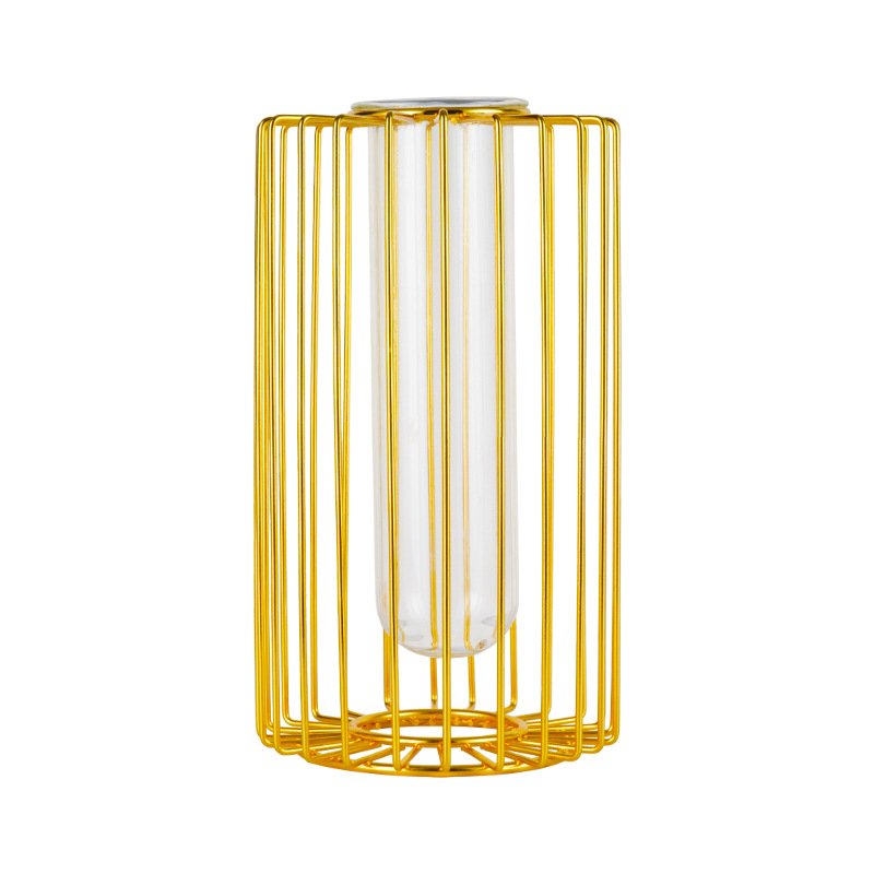 Fábrica al por mayor chapado en oro florero de vidrio de hierro flor seca hidropónico planta verde floral decoración de escritorio decoración suave