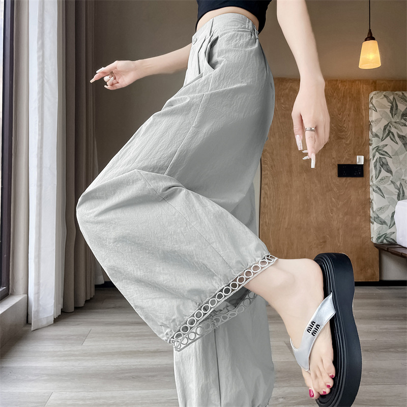 여성을위한 중공 레이스 블루머 여름 얇은 2025 새로운 하이 웨이스트 슬림 루즈 캐주얼 9 점 바지