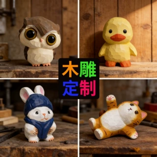 跨境木质工艺品桌面摆件卡通植物动物实木木制工艺品摆件定制代发