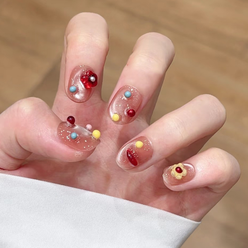Advanced Sense 3D Sense Flower Nail Parche en relieve Corto ojo de gato con armadura 30 piezas en caja de uñas falsas