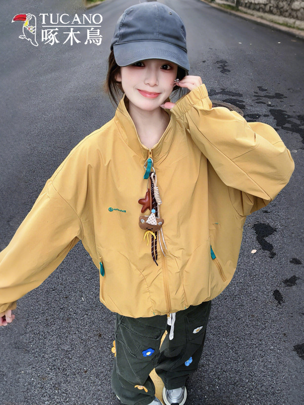 啄木鸟黄色外套女秋2025新款休闲美式小个子冲锋衣棒球服运动夹克|undefined