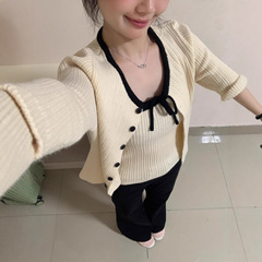 韩系氛围感早秋穿搭针织开衫吊带女秋季新款软糯毛衣外套外搭上衣