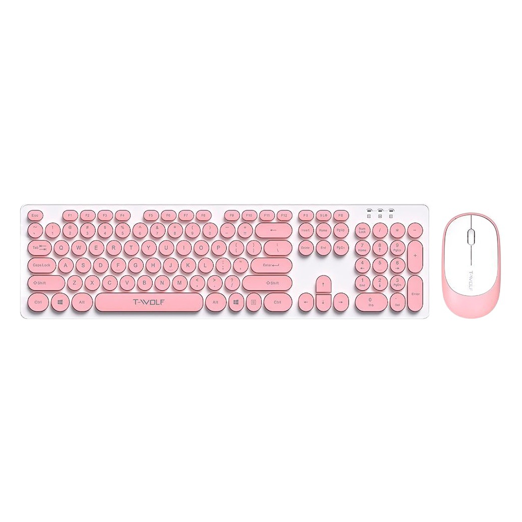 T-WOLF Lei Lang TF770 teclado inalámbrico y ratón traje retro punk Rosa chica Oficina teclado y ratón mudo