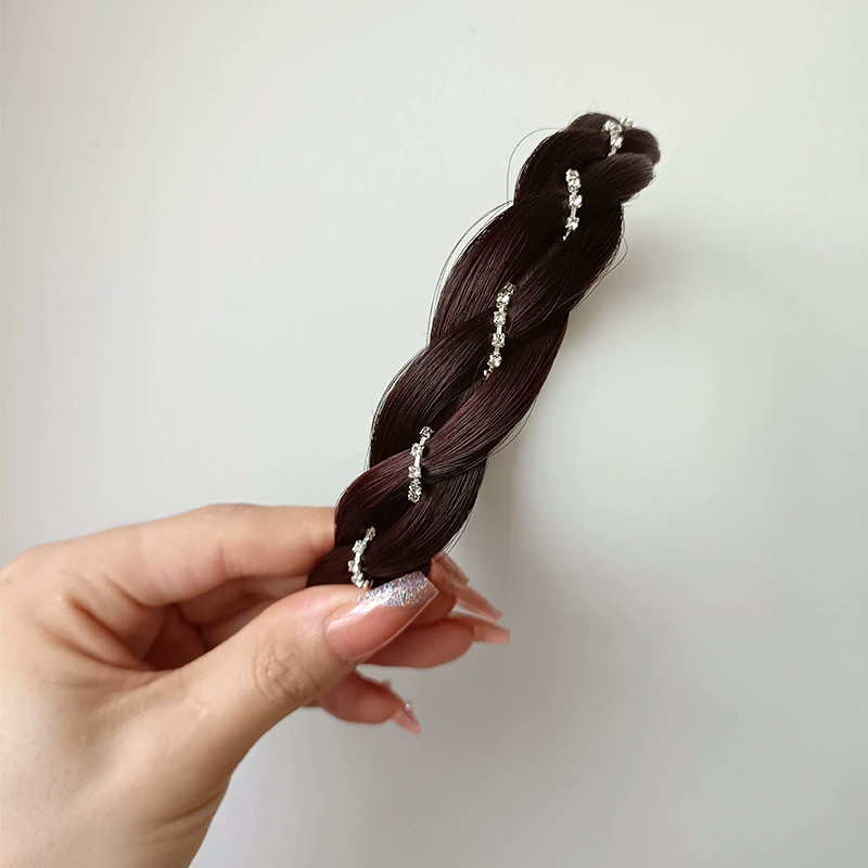 handmade wig headband with pigtail, scalloped hair accessory, matte silk, Ø≈15 cm
