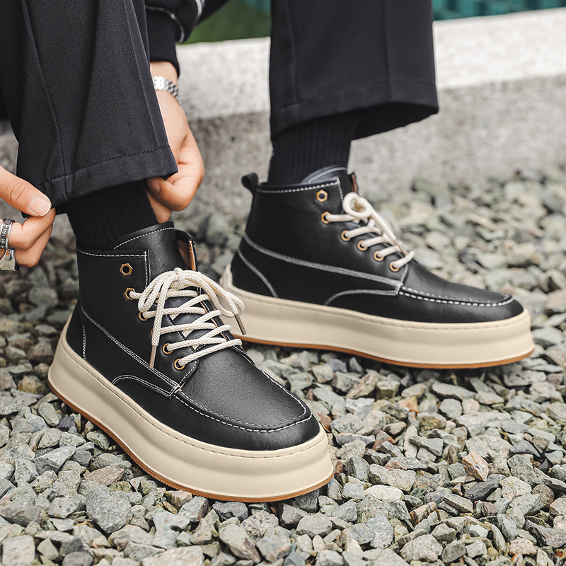 2024 Frühling und Herbst Neue Mode Casual Schuhe Echtes Leder Weiche Sohle Mid Top Atmungsaktiv Vielseitig herren Martin_voghion.com