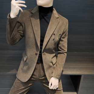 Suit suit 2025 Spring and Autumn New Men's Casual Corduroy Suit Two-piece Solid Color British Style suit